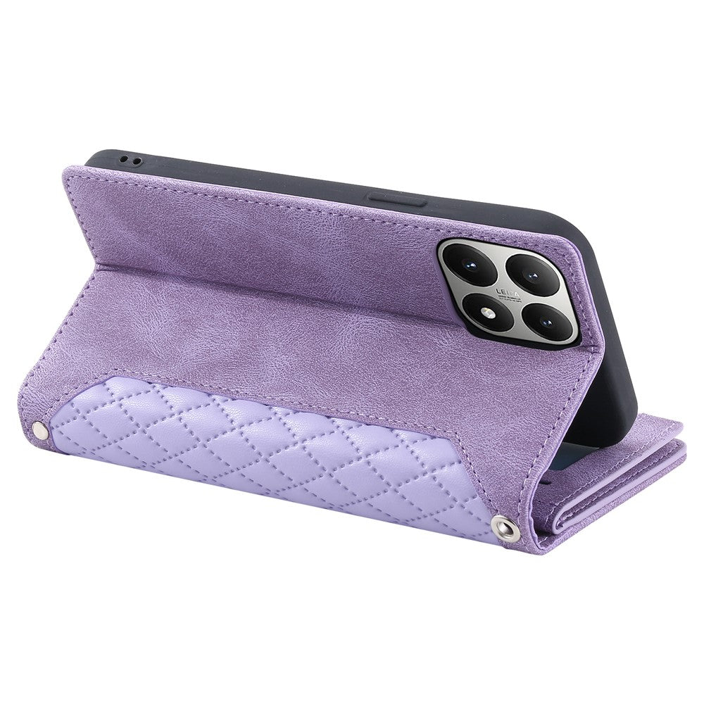For Xiaomi 15T Wallet Case Rhombus Stitching Line PU Leather Phone Cover with Wrist Strap