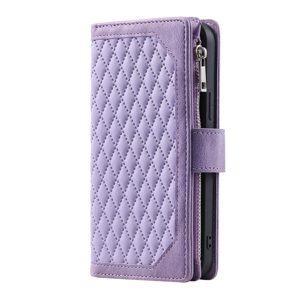 For Xiaomi 15T Wallet Case Rhombus Stitching Line PU Leather Phone Cover with Wrist Strap