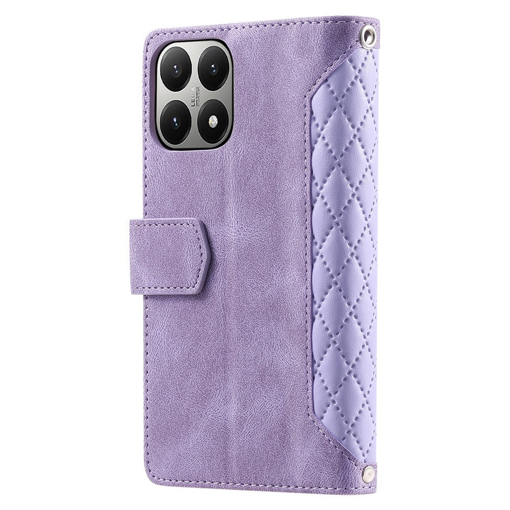 For Xiaomi 15T Wallet Case Rhombus Stitching Line PU Leather Phone Cover with Wrist Strap