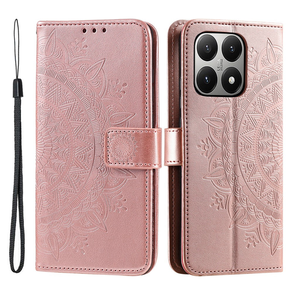 For Xiaomi 15T Stand Case Imprinted Totem PU Leather Wallet Phone Cover with Wrist Strap