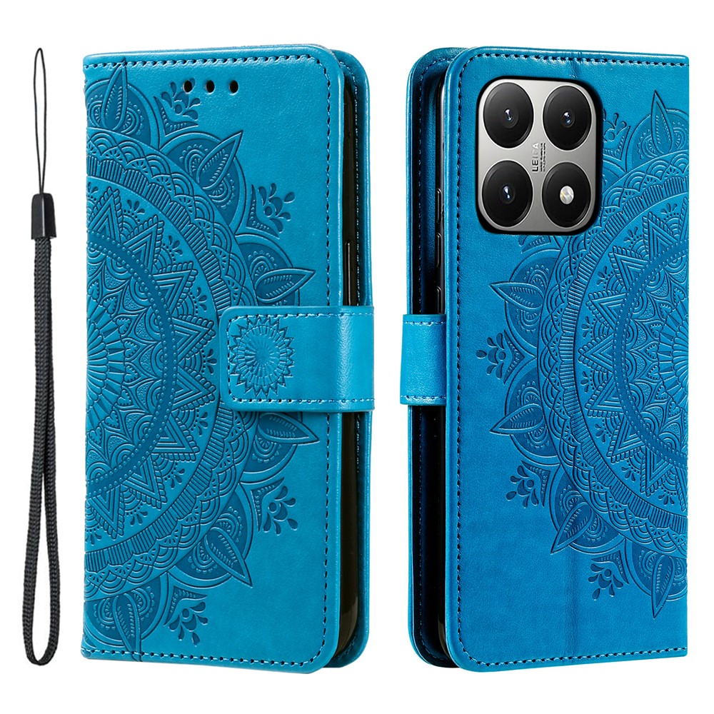 For Xiaomi 15T Stand Case Imprinted Totem PU Leather Wallet Phone Cover with Wrist Strap