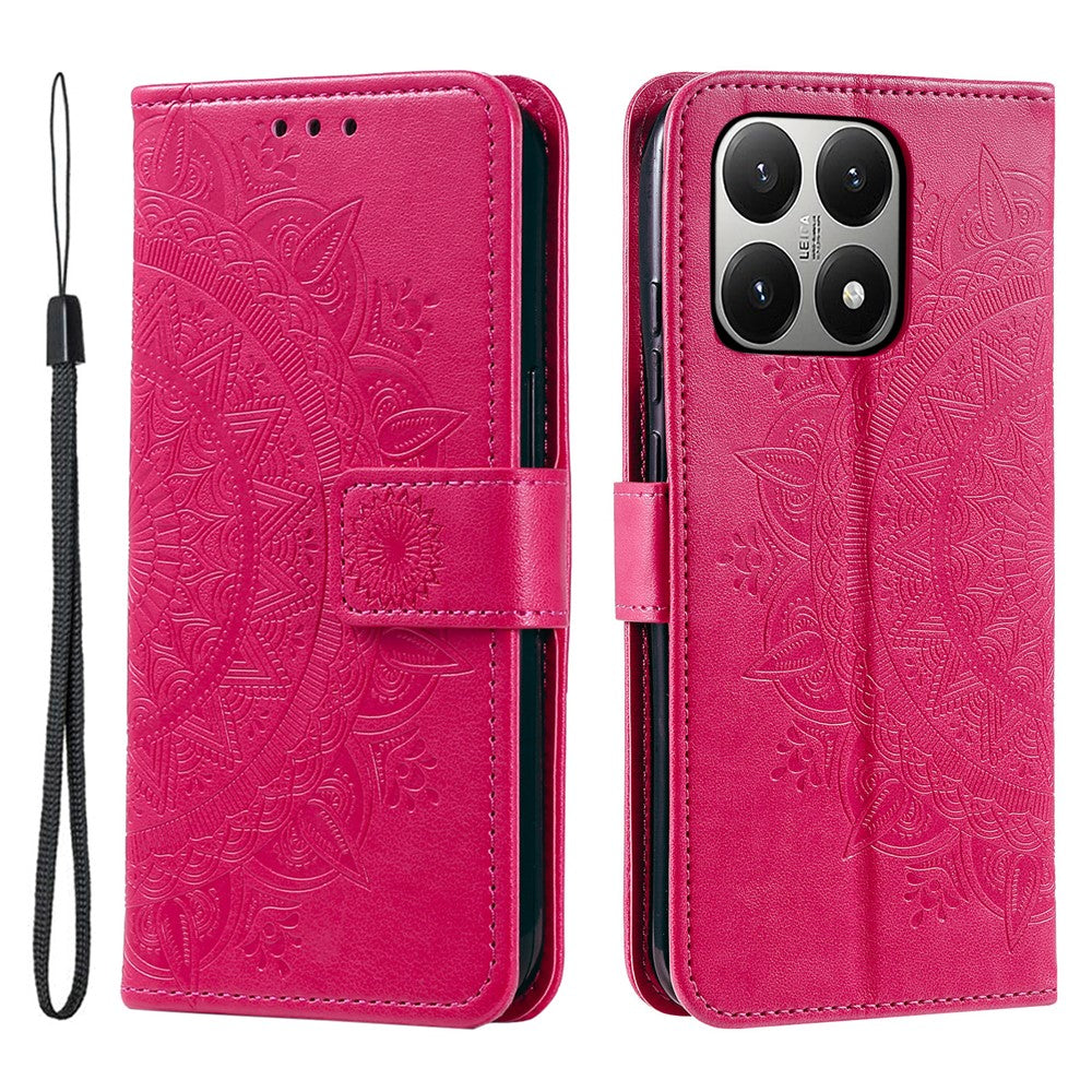 For Xiaomi 15T Stand Case Imprinted Totem PU Leather Wallet Phone Cover with Wrist Strap