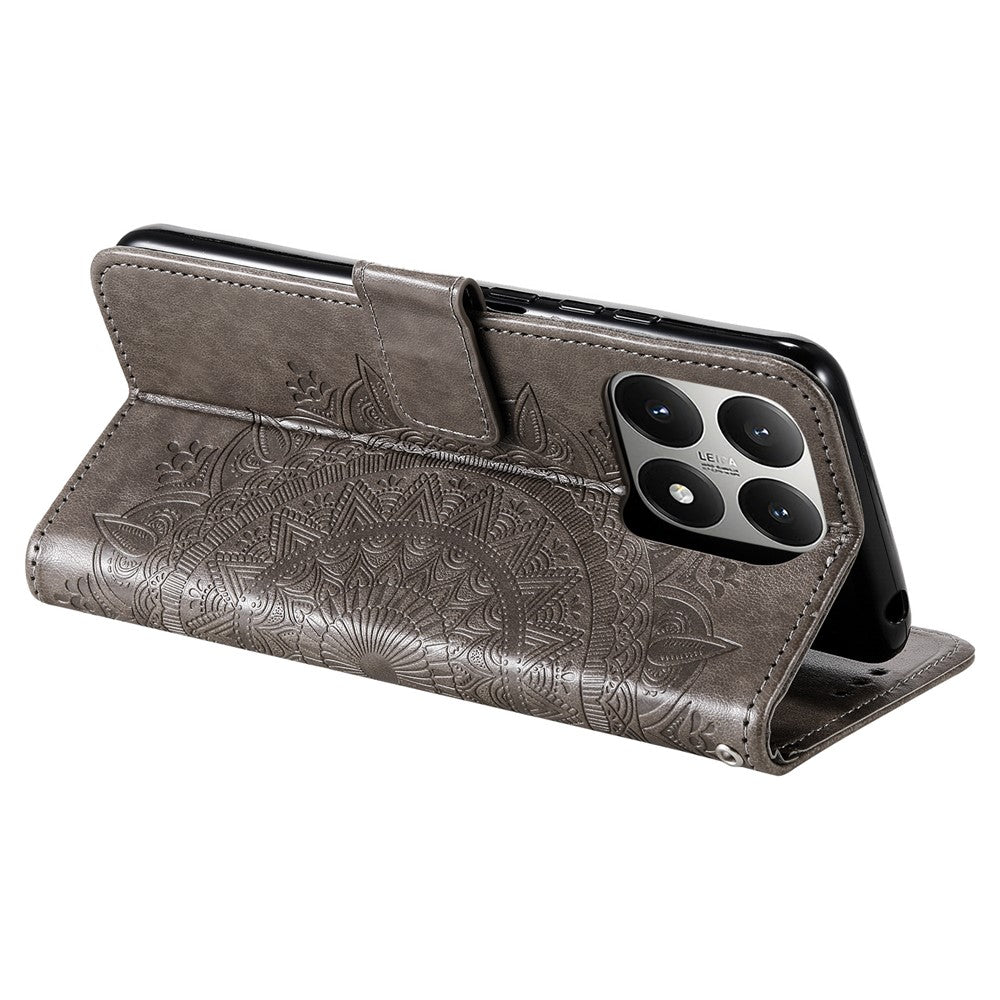 For Xiaomi 15T Stand Case Imprinted Totem PU Leather Wallet Phone Cover with Wrist Strap