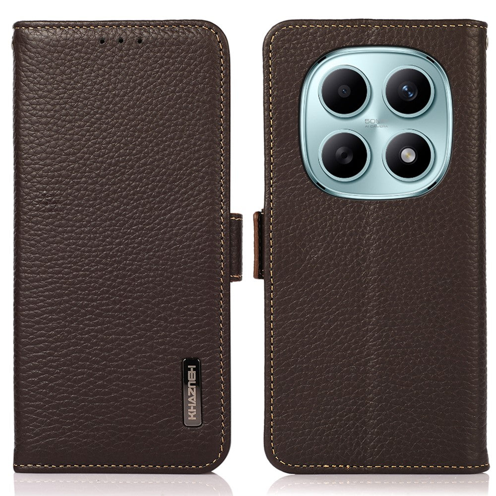 KHAZNEH for Xiaomi Poco M8 5G / Redmi Note 15 5G (Global) Phone Case Genuine Cow Leather Cover RFID Blocking