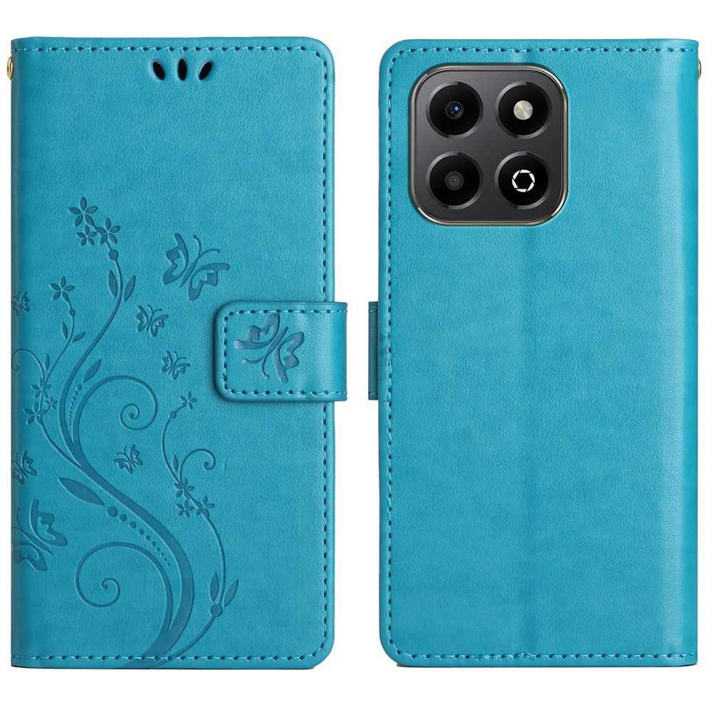 Leather Wallet Case for Honor 400 Smart 5G / 4G / X7d 4G Butterfly Flower Imprinted Phone Cover with Strap