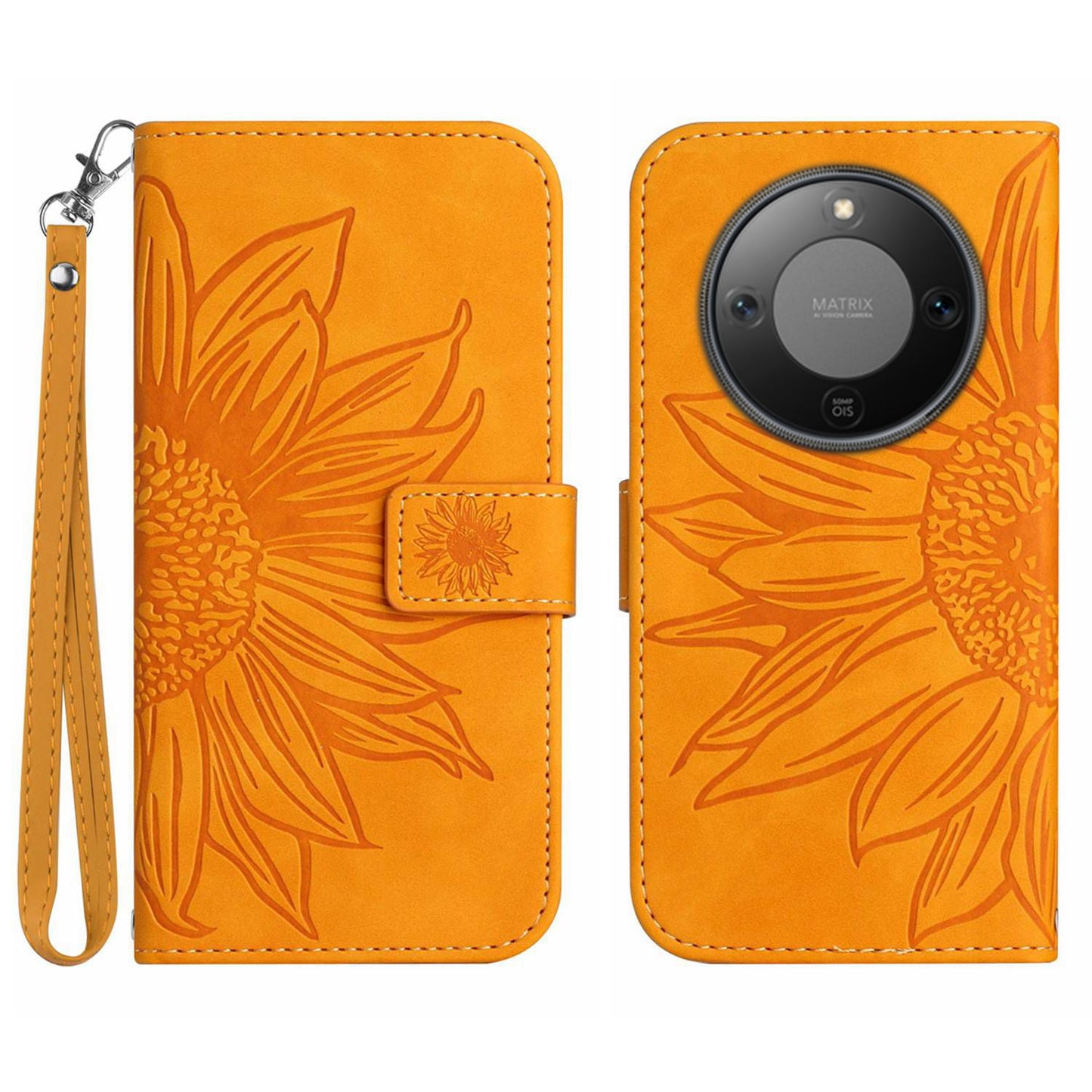 For Honor Magic8 Lite 5G / X9d 5G / X70 5G Case Sunflower Imprint Leather Wallet Phone Cover with Wrist Strap