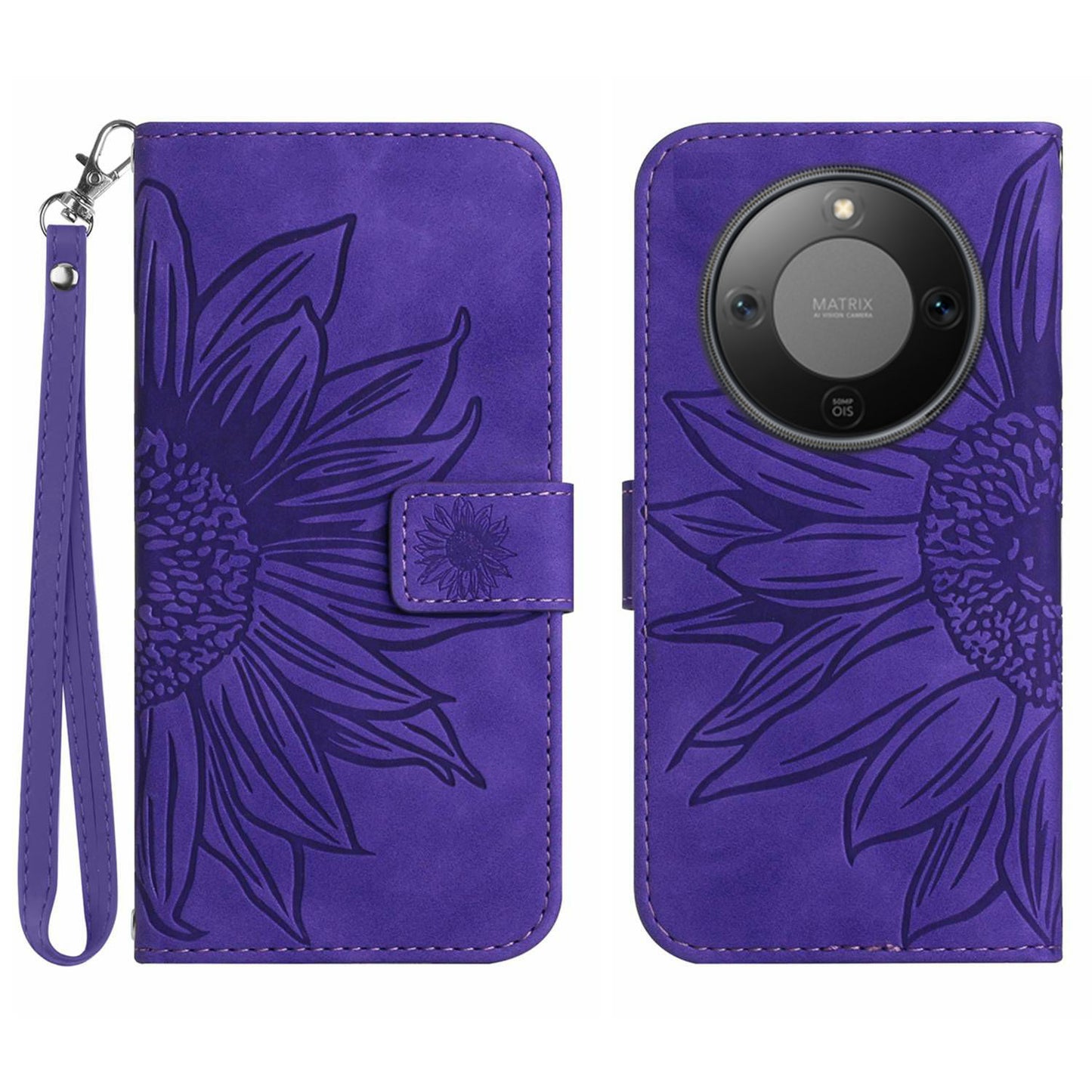 For Honor Magic8 Lite 5G / X9d 5G / X70 5G Case Sunflower Imprint Leather Wallet Phone Cover with Wrist Strap