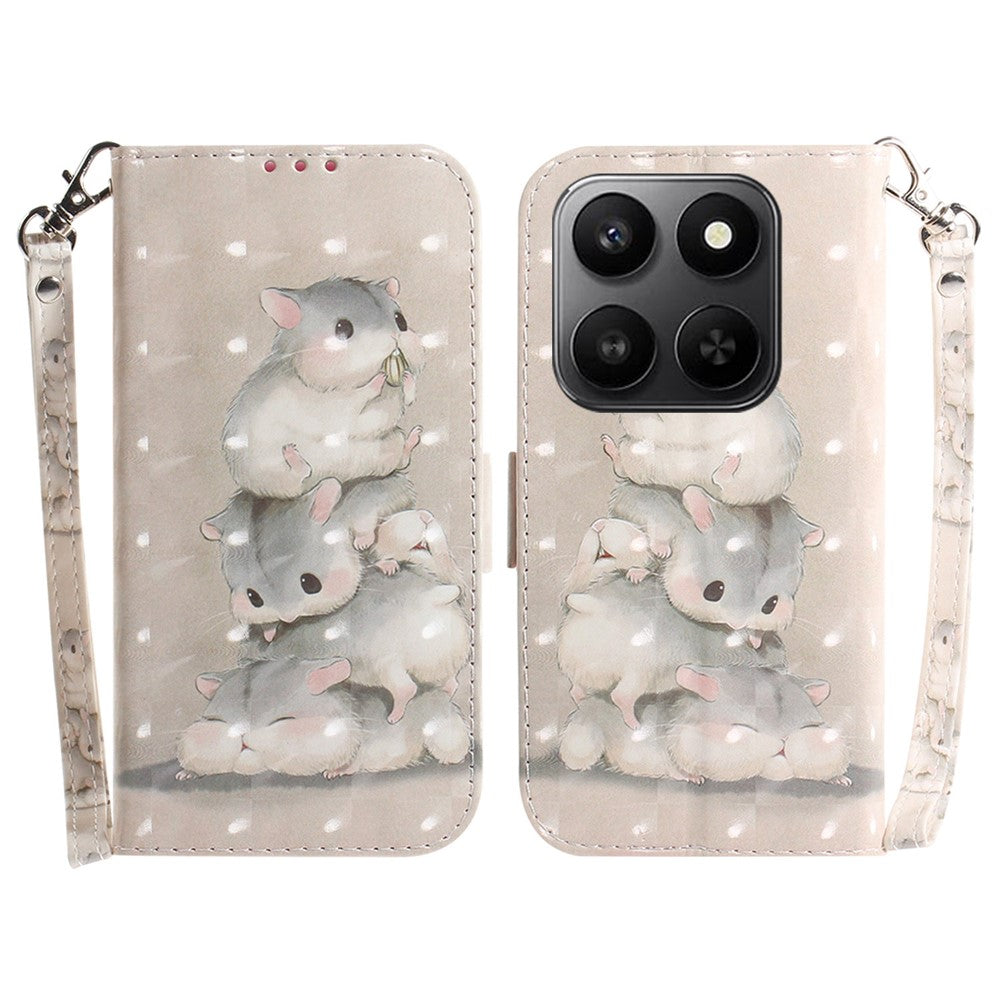 For Honor 400 Smart 5G / 4G / X7d 4G Case Pattern Printing Leather Wallet Phone Cover with Wrist Strap