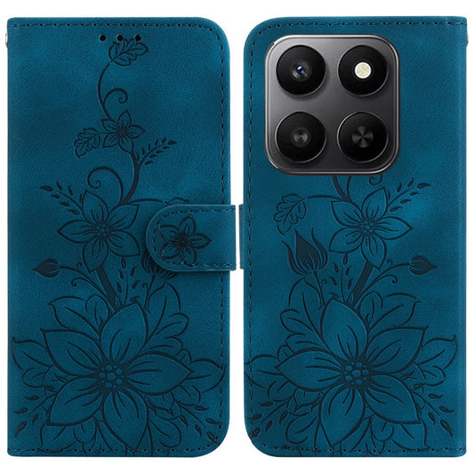 For Honor 400 Smart 5G / 4G / X7d 4G Stand Case Lily Flower Imprint Leather Phone Cover with Wrist Strap