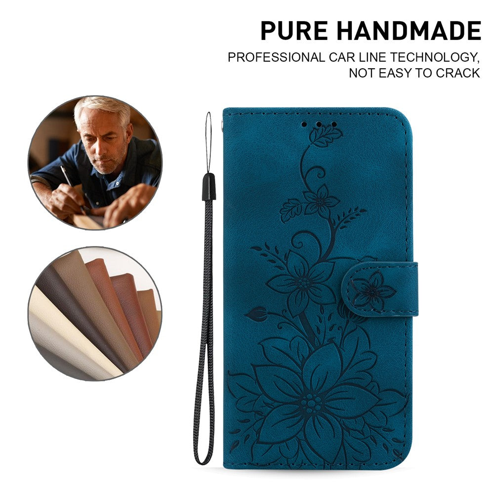 For Honor 400 Smart 5G / 4G / X7d 4G Stand Case Lily Flower Imprint Leather Phone Cover with Wrist Strap
