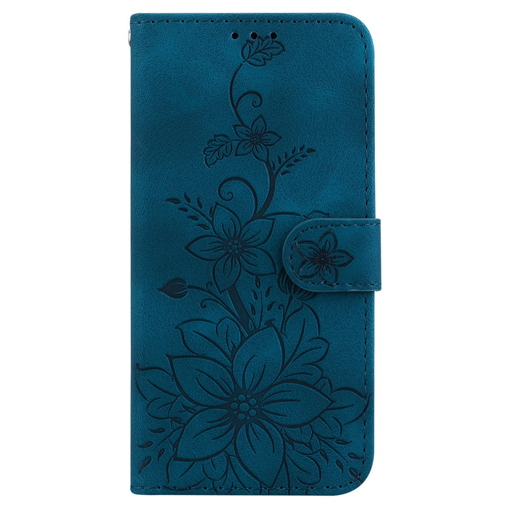 For Honor 400 Smart 5G / 4G / X7d 4G Stand Case Lily Flower Imprint Leather Phone Cover with Wrist Strap