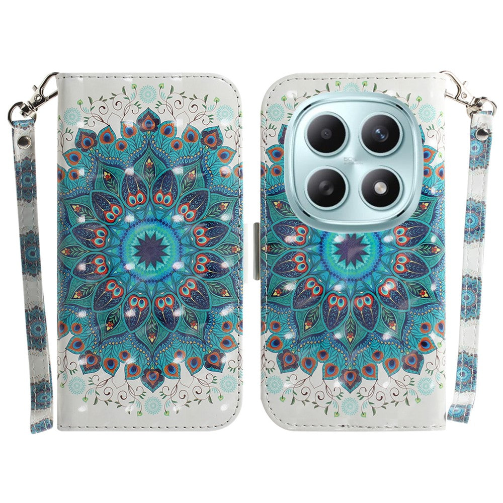 For Xiaomi Poco M8 5G / Redmi Note 15 5G (Global) Case Pattern Printing Leather Wallet Phone Cover with Wrist Strap