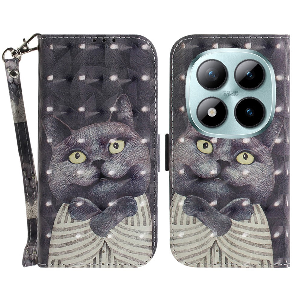 For Xiaomi Poco M8 Pro 5G / Redmi Note 15 Pro+ 5G (Global) Case Pattern Printing Leather Wallet Phone Cover with Wrist Strap