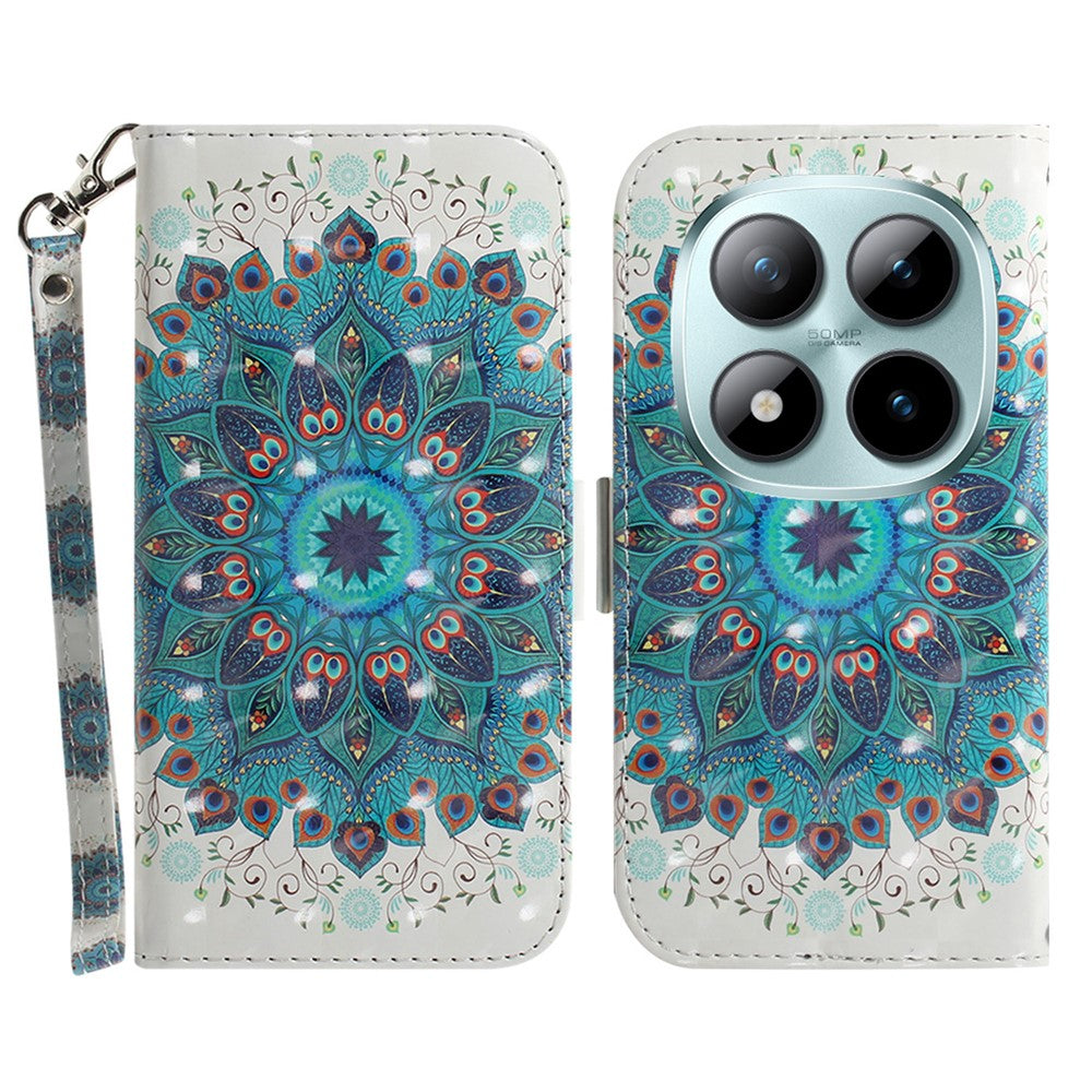 For Xiaomi Poco M8 Pro 5G / Redmi Note 15 Pro+ 5G (Global) Case Pattern Printing Leather Wallet Phone Cover with Wrist Strap