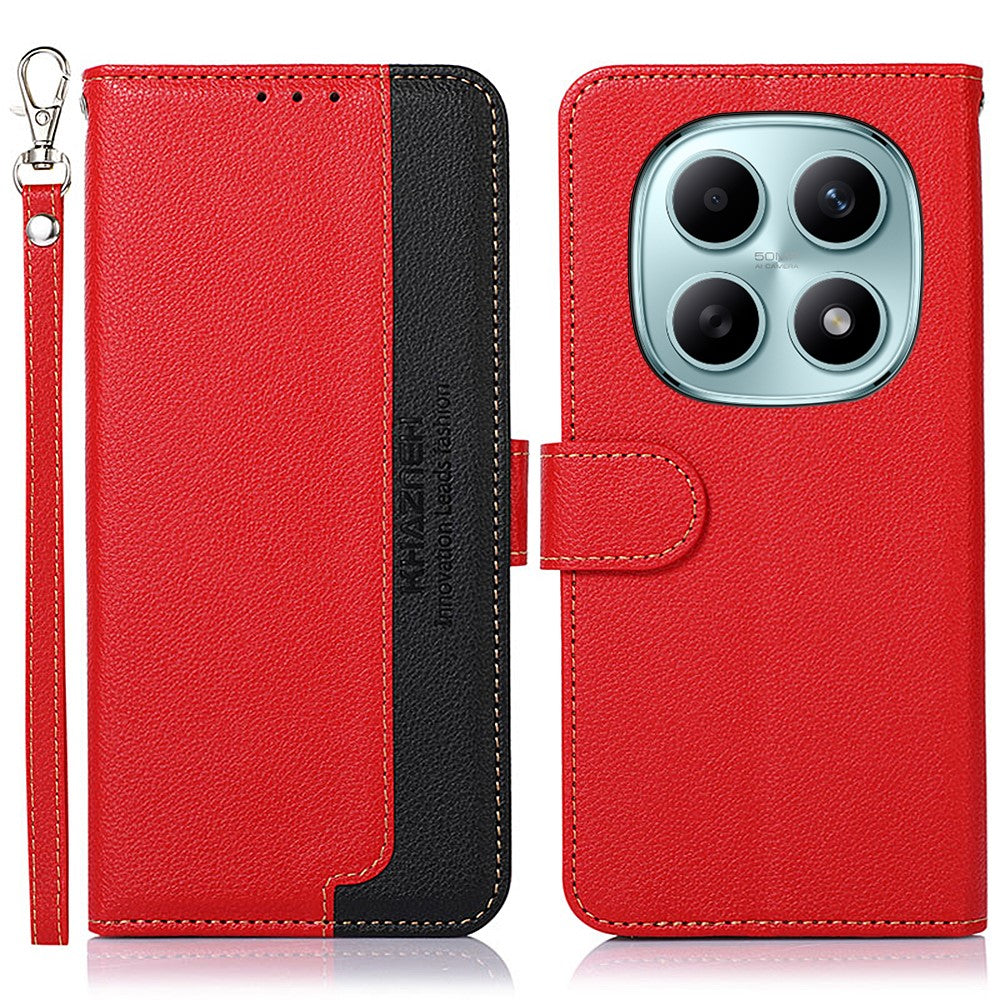 KHAZNEH For Xiaomi Poco M8 5G / Redmi Note 15 5G (Global) Case RFID Blocking Wallet Litchi Texture PU Leather Phone Cover with Strap