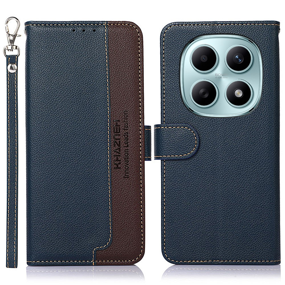 KHAZNEH For Xiaomi Poco M8 5G / Redmi Note 15 5G (Global) Case RFID Blocking Wallet Litchi Texture PU Leather Phone Cover with Strap