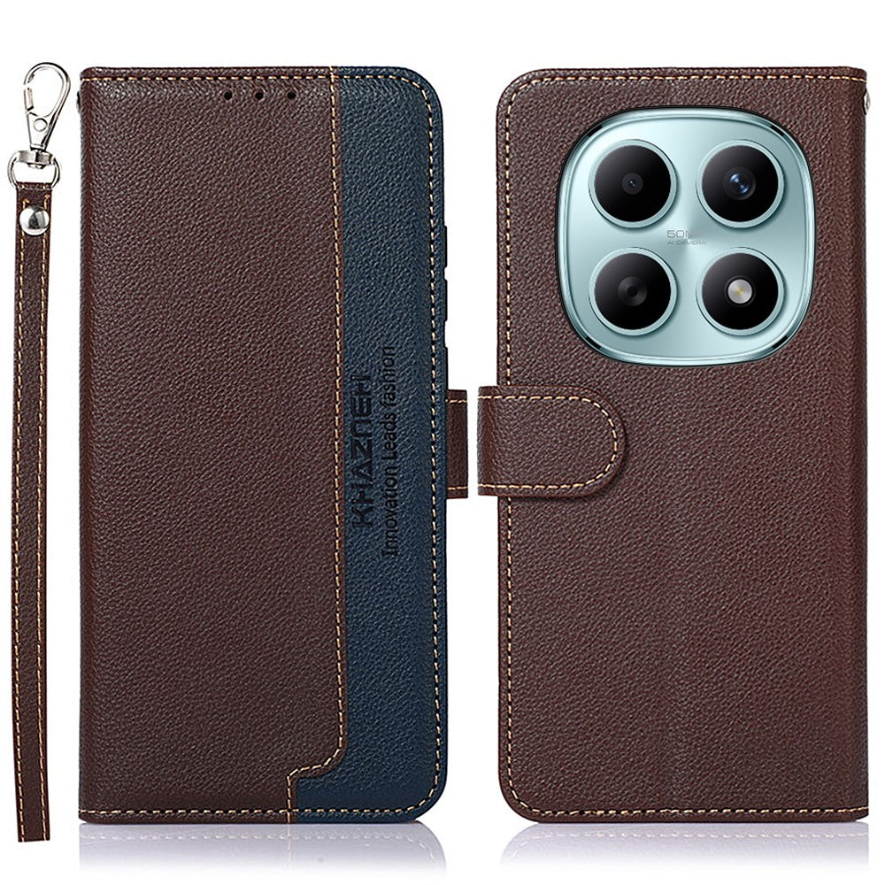 KHAZNEH For Xiaomi Poco M8 5G / Redmi Note 15 5G (Global) Case RFID Blocking Wallet Litchi Texture PU Leather Phone Cover with Strap