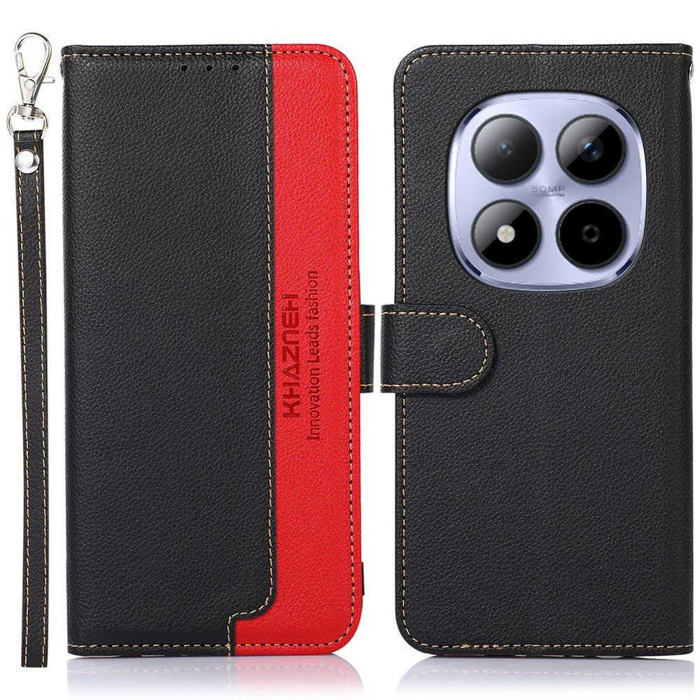 KHAZNEH For Xiaomi Redmi Note 15 Pro 5G (Global) Case RFID Blocking Wallet Litchi Texture PU Leather Phone Cover with Strap