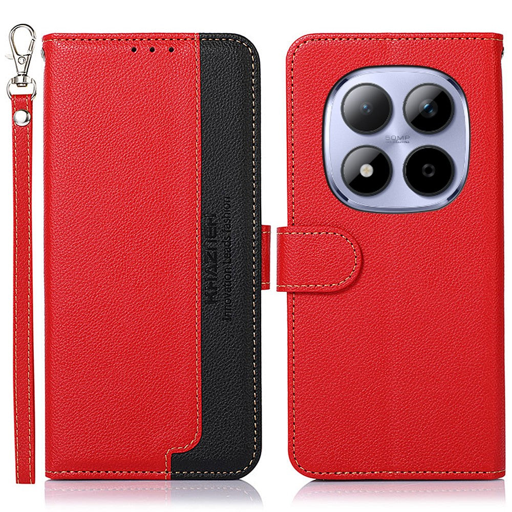 KHAZNEH For Xiaomi Redmi Note 15 Pro 5G (Global) Case RFID Blocking Wallet Litchi Texture PU Leather Phone Cover with Strap