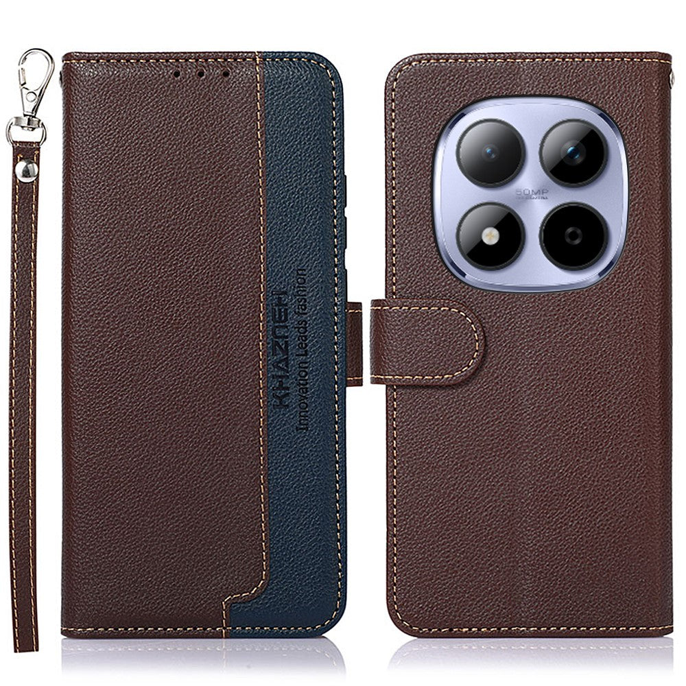KHAZNEH For Xiaomi Poco M8 Pro 5G / Redmi Note 15 Pro+ 5G (Global) Case RFID Blocking Wallet Litchi Texture PU Leather Phone Cover with Strap