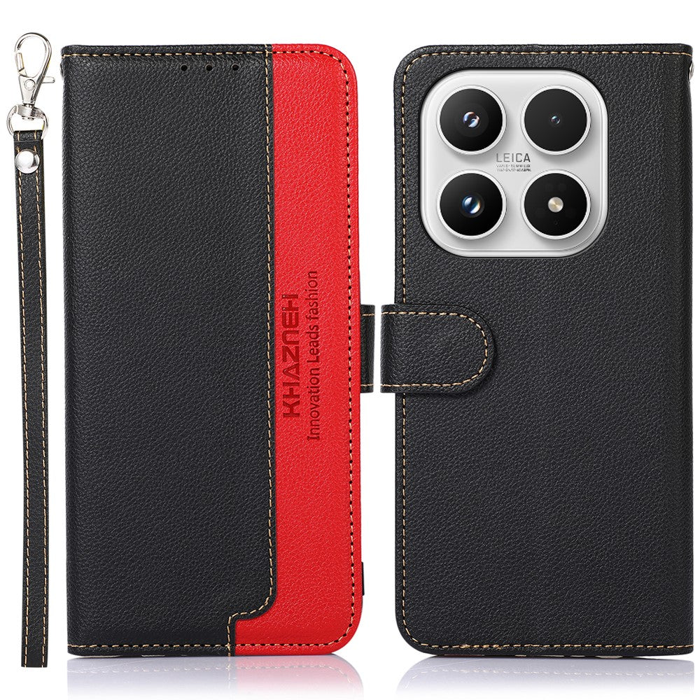 KHAZNEH For Xiaomi 17 Case RFID Blocking Wallet Litchi Texture PU Leather Phone Cover with Strap