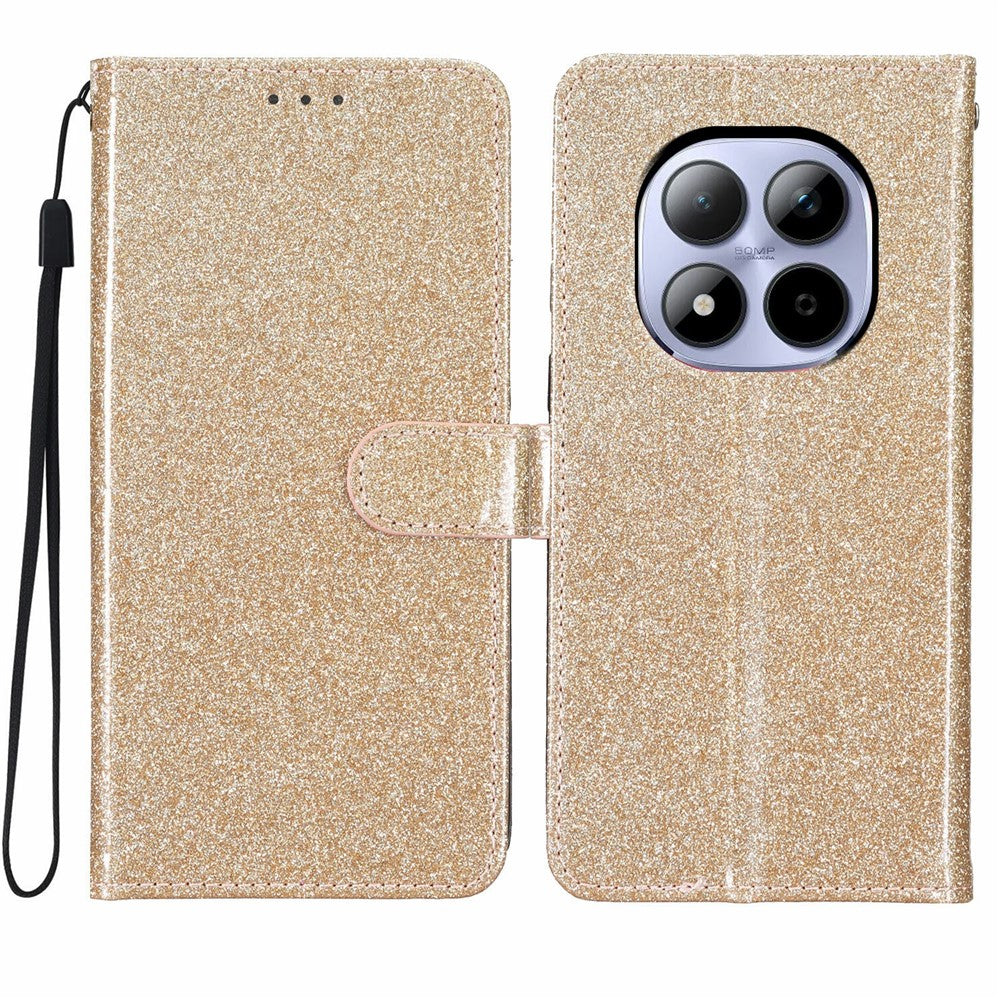 For Xiaomi Redmi Note 15 Pro 5G (Global) Wallet Case Glitter Anti-Scratch Leather Stand Phone Cover with Strap