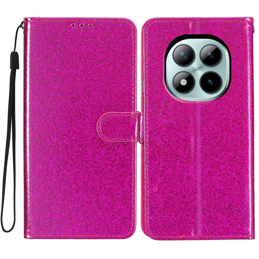 For Xiaomi Poco M8 Pro 5G / Redmi Note 15 Pro+ 5G (Global) Wallet Case Glitter Anti-Scratch Leather Stand Phone Cover with Strap