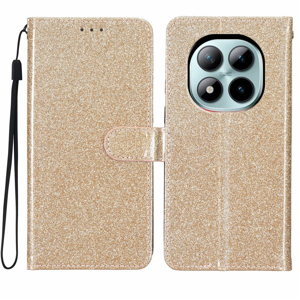 For Xiaomi Poco M8 Pro 5G / Redmi Note 15 Pro+ 5G (Global) Wallet Case Glitter Anti-Scratch Leather Stand Phone Cover with Strap