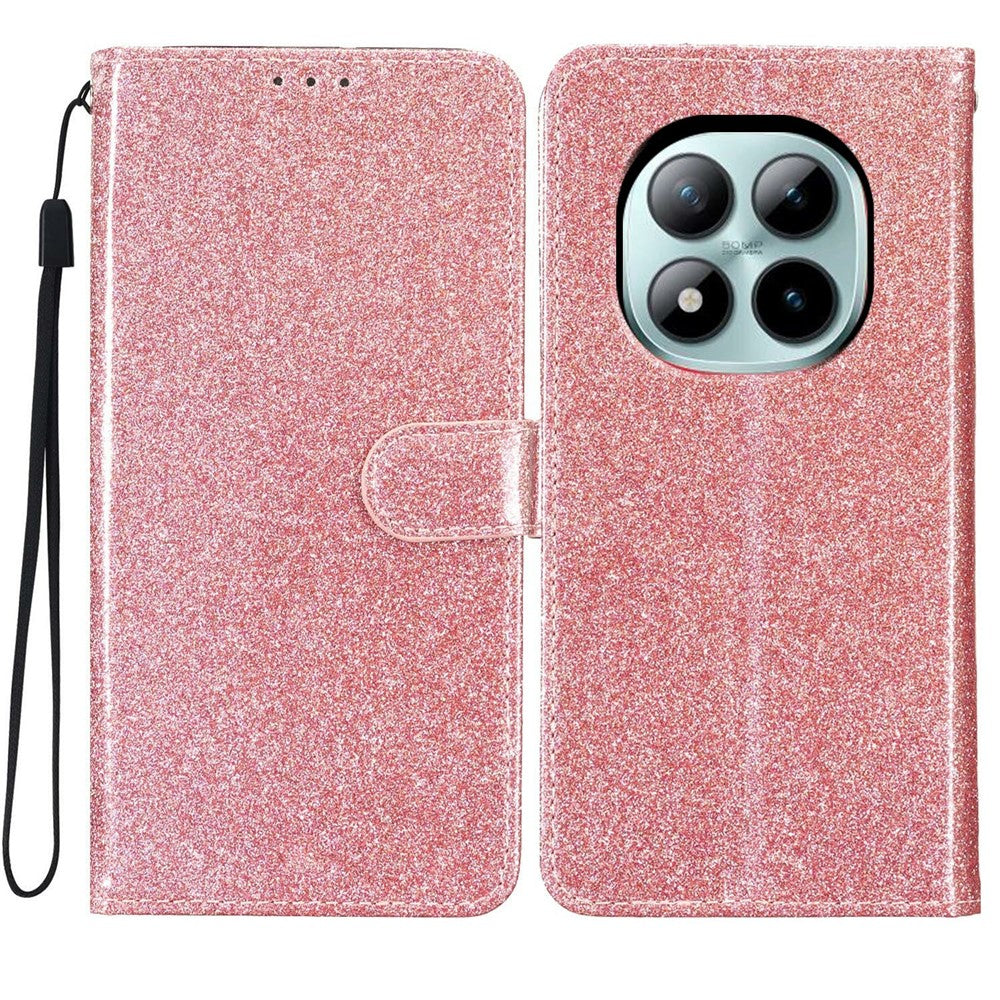 For Xiaomi Poco M8 Pro 5G / Redmi Note 15 Pro+ 5G (Global) Wallet Case Glitter Anti-Scratch Leather Stand Phone Cover with Strap