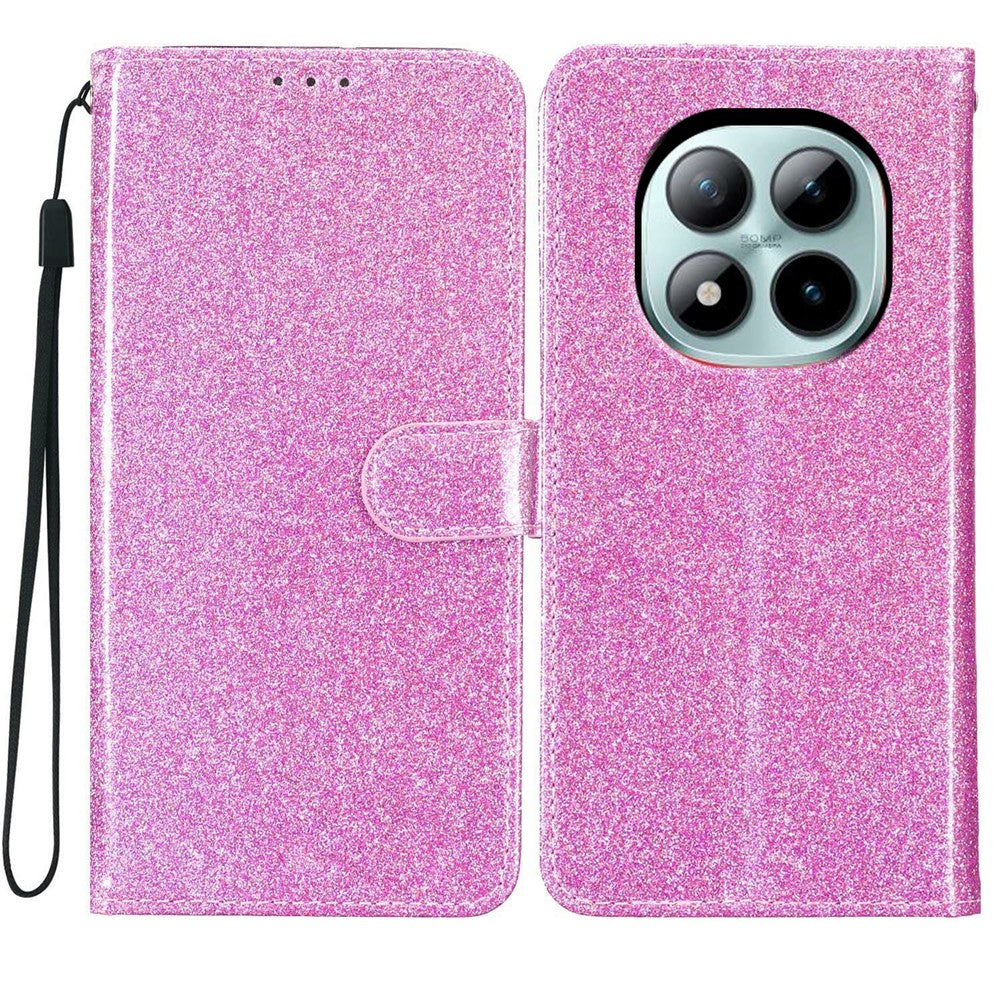 For Xiaomi Poco M8 Pro 5G / Redmi Note 15 Pro+ 5G (Global) Wallet Case Glitter Anti-Scratch Leather Stand Phone Cover with Strap