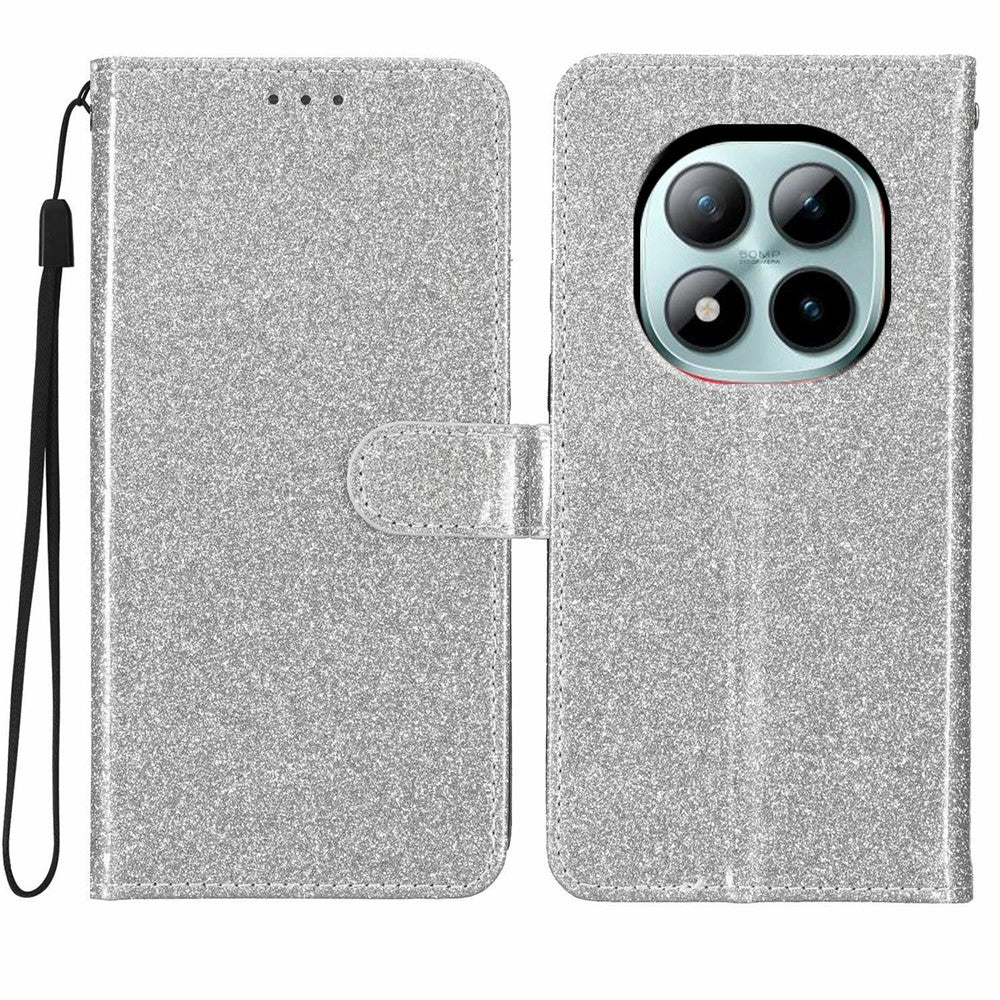 For Xiaomi Poco M8 Pro 5G / Redmi Note 15 Pro+ 5G (Global) Wallet Case Glitter Anti-Scratch Leather Stand Phone Cover with Strap