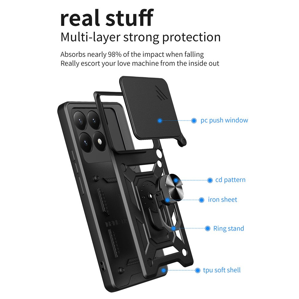 For Xiaomi 15T Case with Slide Camera Lid PC + TPU Kickstand Phone Cover