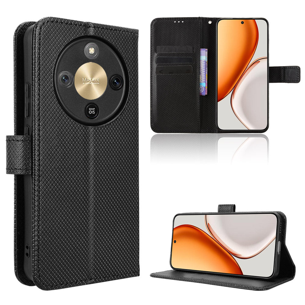 For Honor Magic8 Lite 5G / X9d 5G / X70 5G Leather Wallet Case with Strap Diamond Texture Phone Cover