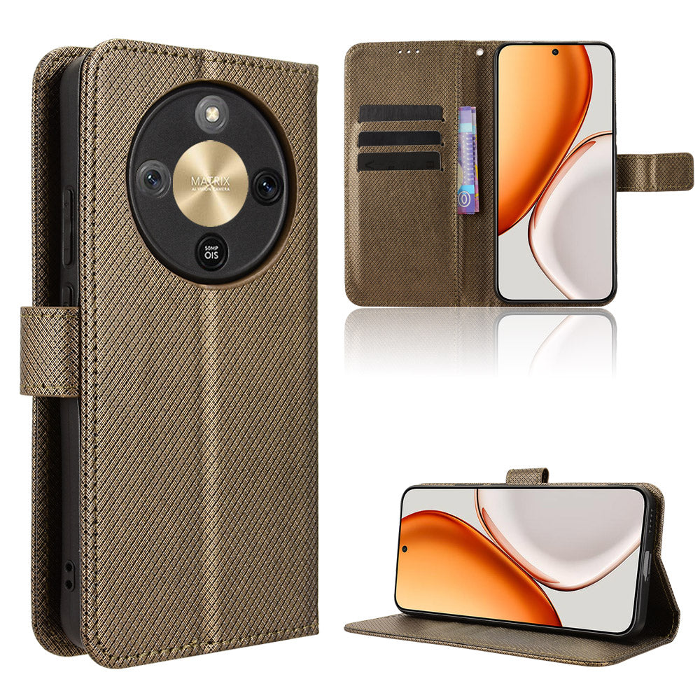 For Honor Magic8 Lite 5G / X9d 5G / X70 5G Leather Wallet Case with Strap Diamond Texture Phone Cover