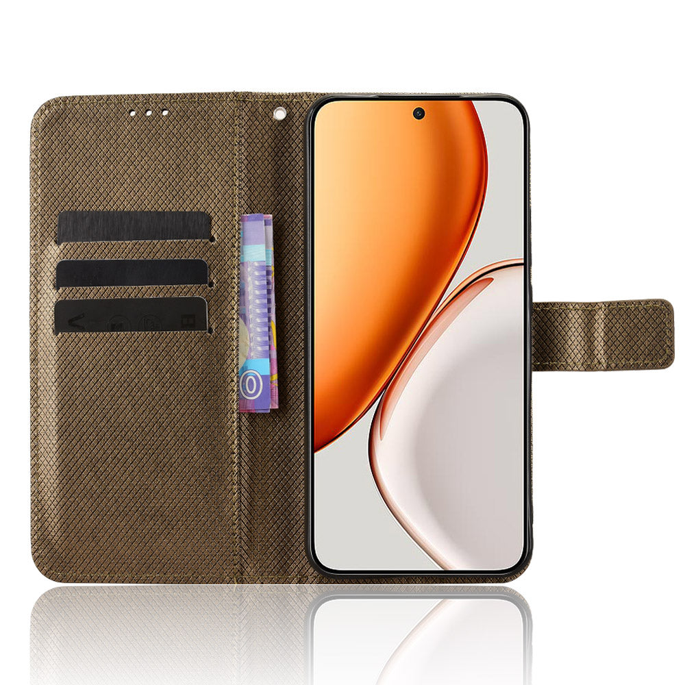 For Honor Magic8 Lite 5G / X9d 5G / X70 5G Leather Wallet Case with Strap Diamond Texture Phone Cover