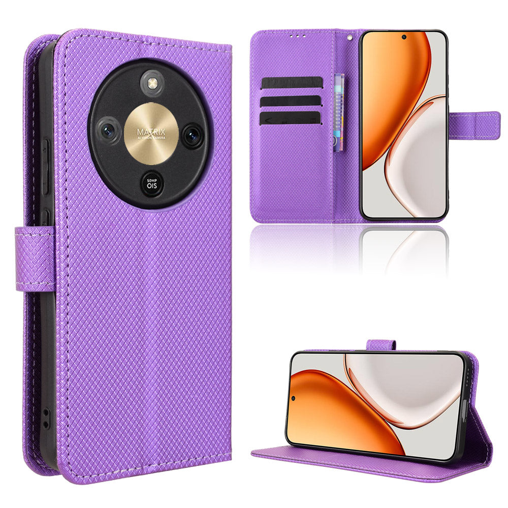For Honor Magic8 Lite 5G / X9d 5G / X70 5G Leather Wallet Case with Strap Diamond Texture Phone Cover