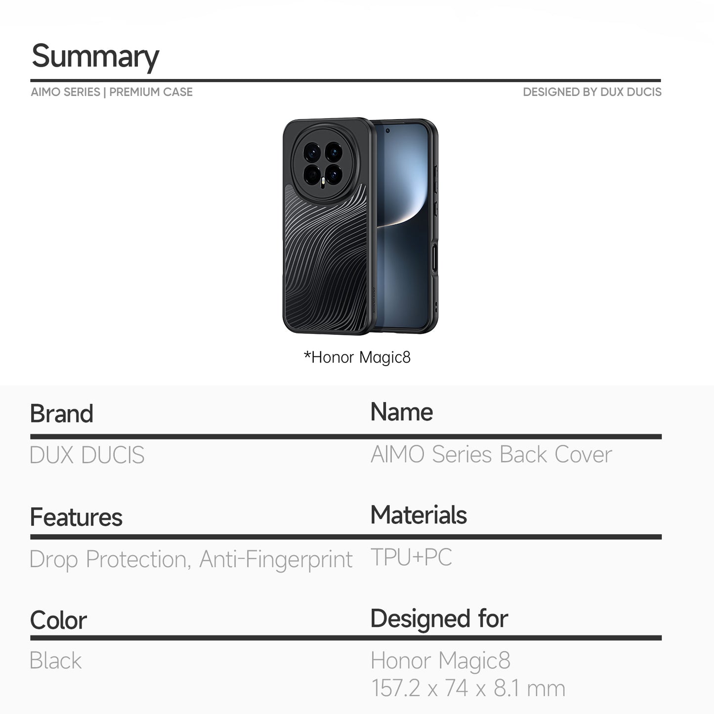 DUX DUCIS For Honor Magic8 5G Case  Aimo Series TPU+PC Matte Drop-proof Phone Cover (REACH Certification)