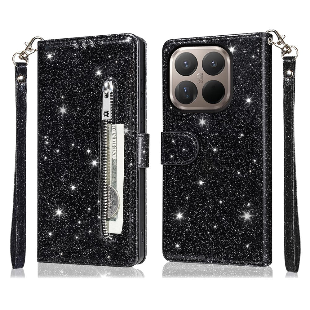 For Xiaomi 15T Stand Case Glitter Phone Leather Cover Zipper Pocket