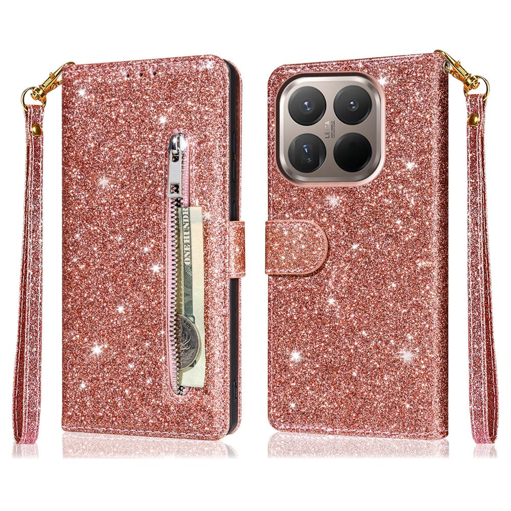 For Xiaomi 15T Stand Case Glitter Phone Leather Cover Zipper Pocket