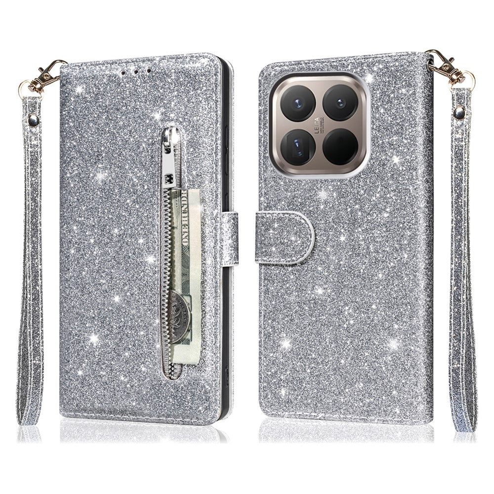 For Xiaomi 15T Stand Case Glitter Phone Leather Cover Zipper Pocket