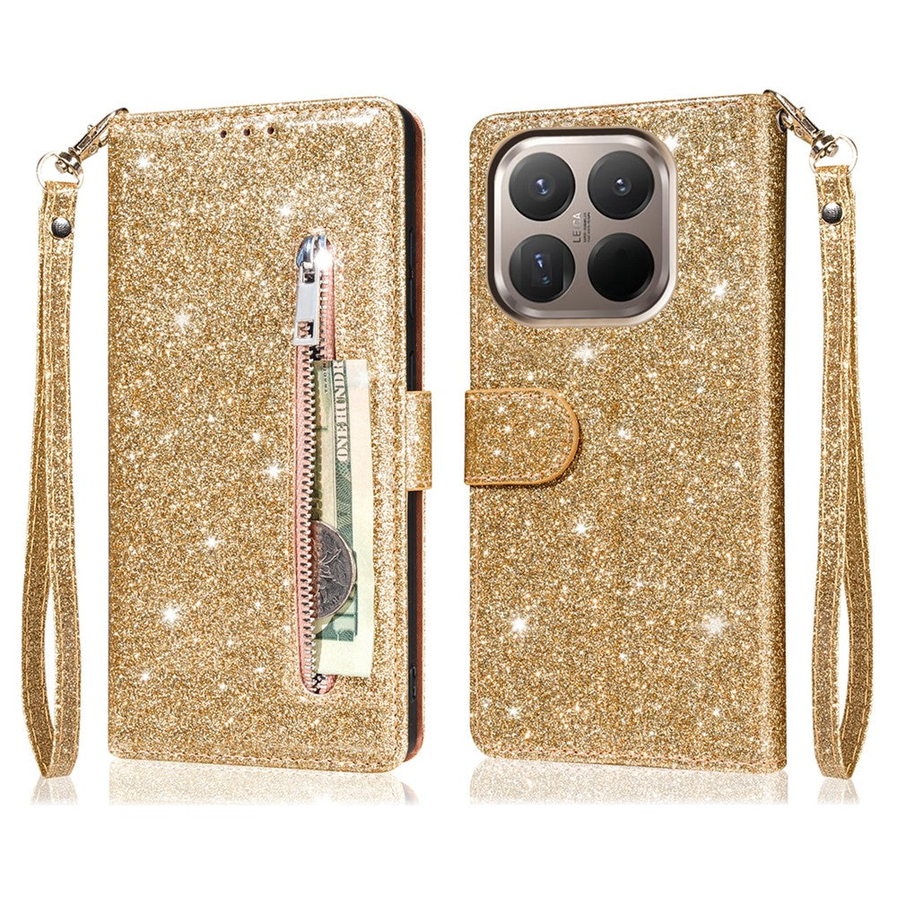 For Xiaomi 15T Stand Case Glitter Phone Leather Cover Zipper Pocket