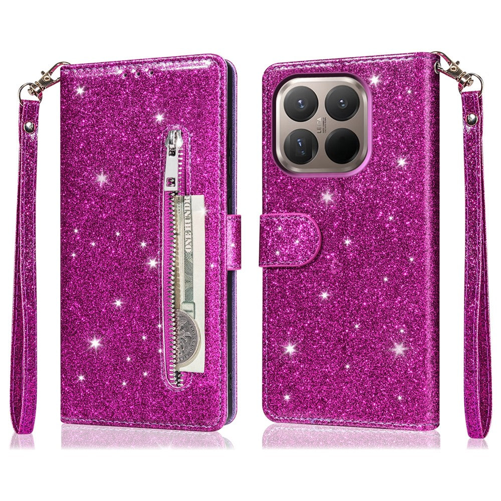 For Xiaomi 15T Stand Case Glitter Phone Leather Cover Zipper Pocket