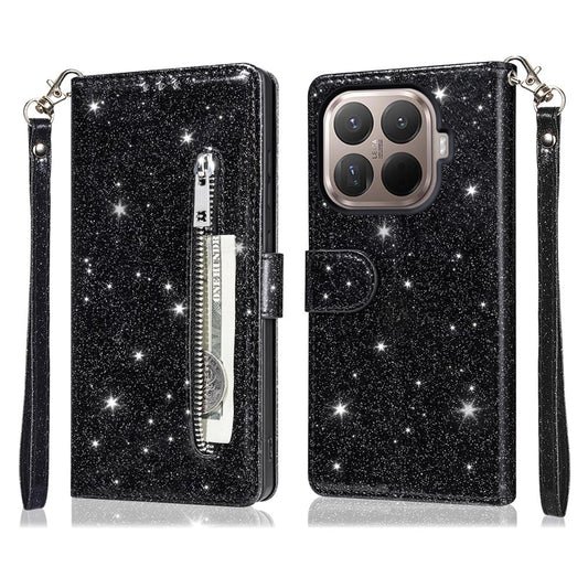 Xiaomi 15T Pro Handyhülle – Standhülle mit Glitzer-Handy-Lederbezug, Reißverschlusstasche