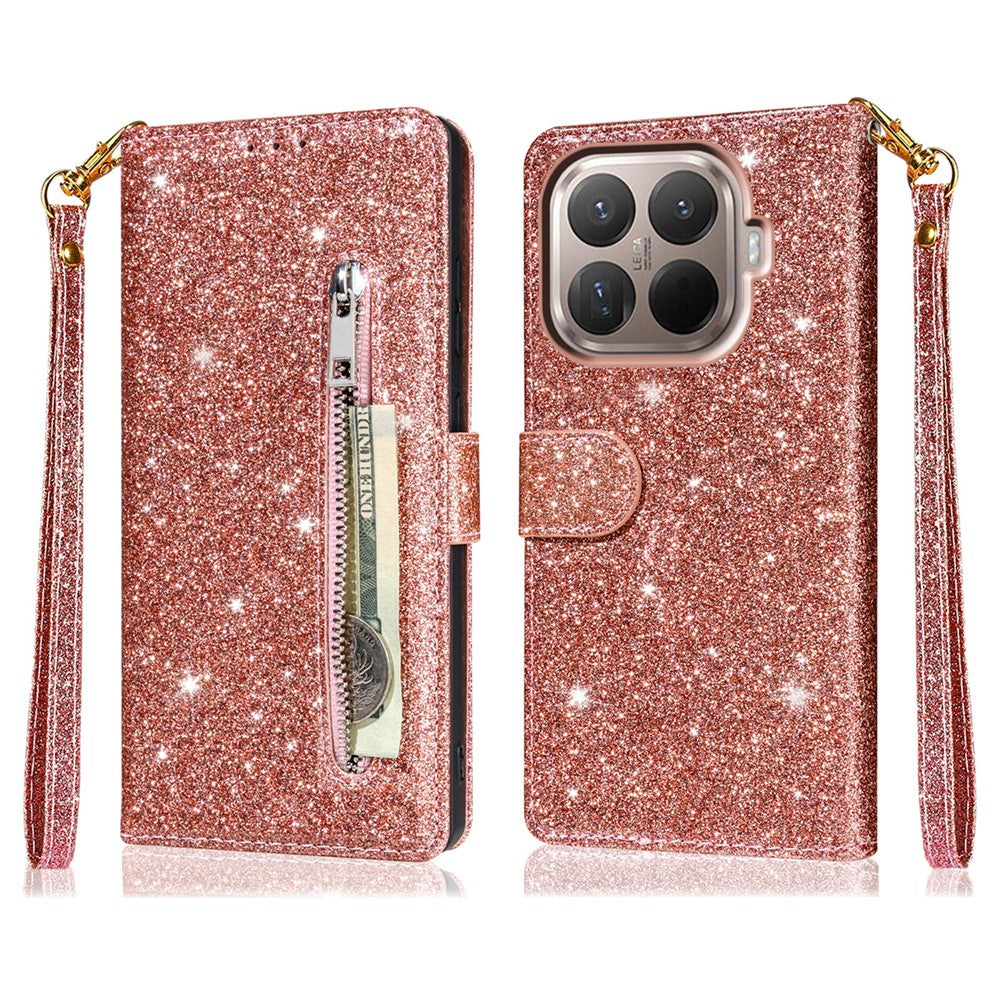For Xiaomi 15T Pro Stand Case Glitter Phone Leather Cover Zipper Pocket