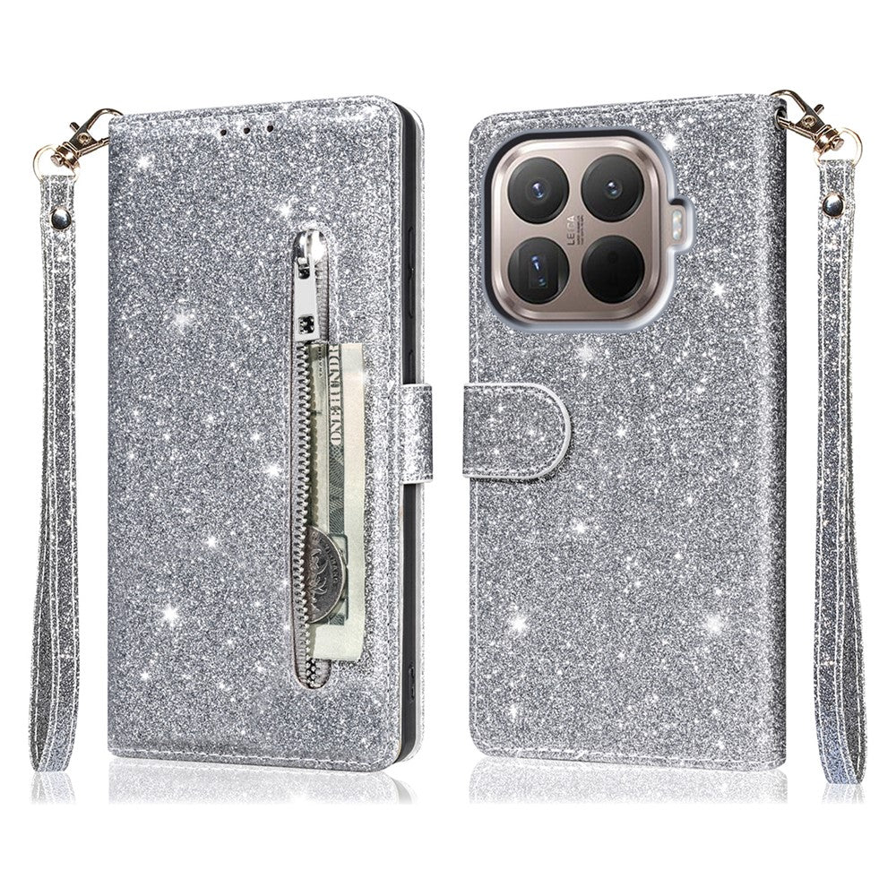 For Xiaomi 15T Pro Stand Case Glitter Phone Leather Cover Zipper Pocket