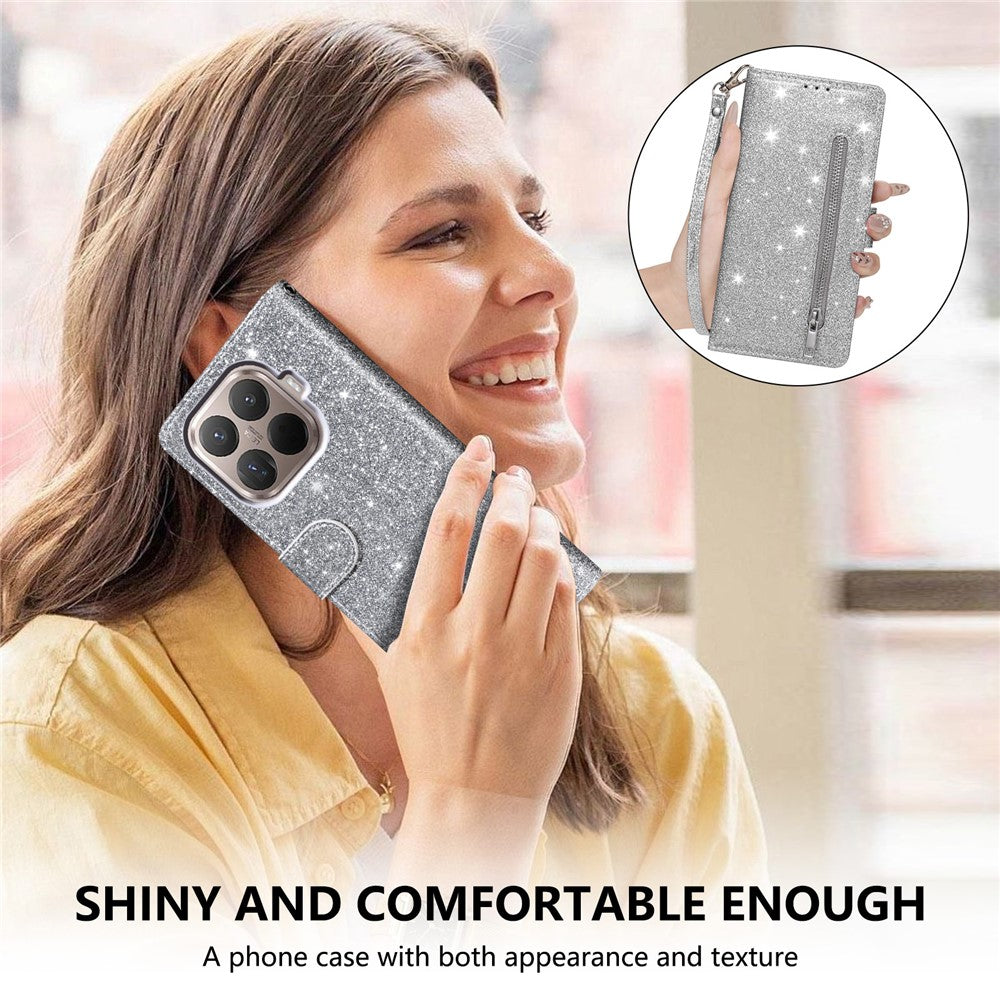 For Xiaomi 15T Pro Stand Case Glitter Phone Leather Cover Zipper Pocket