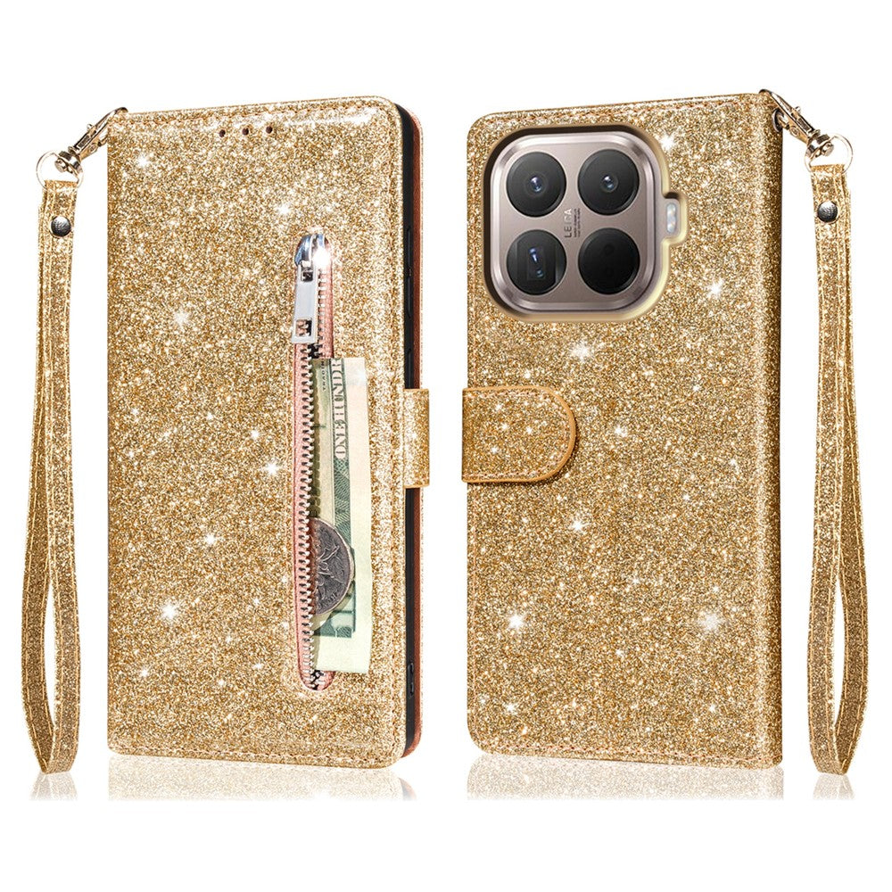 For Xiaomi 15T Pro Stand Case Glitter Phone Leather Cover Zipper Pocket