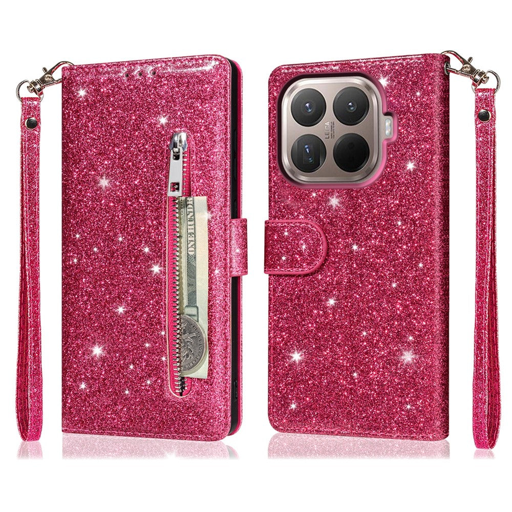 For Xiaomi 15T Pro Stand Case Glitter Phone Leather Cover Zipper Pocket
