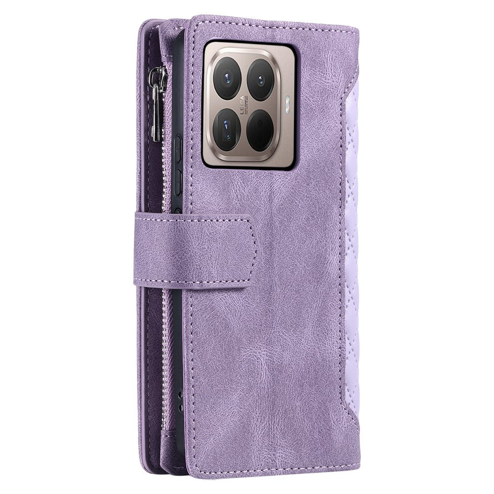 For Xiaomi 15T Pro Wallet Case Rhombus Stitching Line PU Leather Phone Cover with Wrist Strap