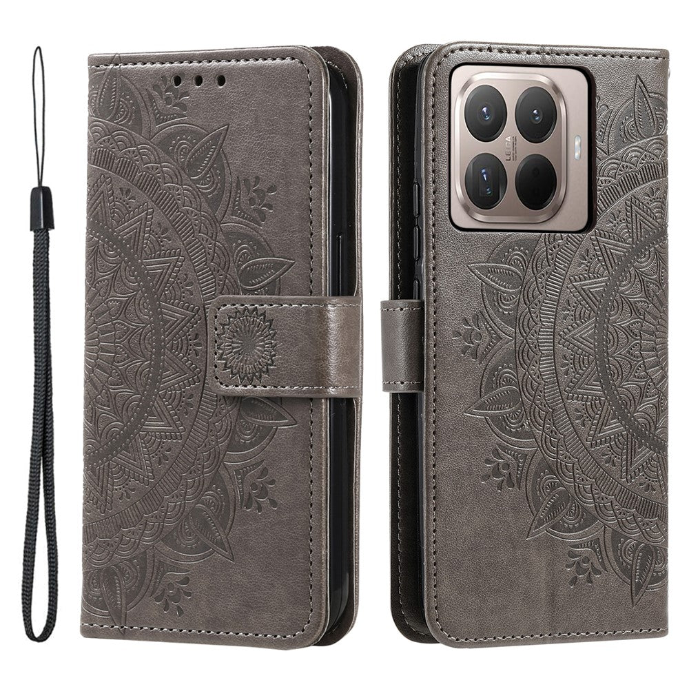 For Xiaomi 15T Pro Stand Case Imprinted Totem PU Leather Wallet Phone Cover with Wrist Strap